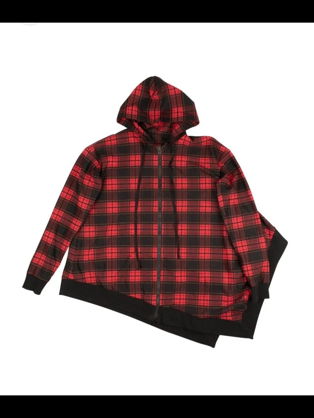 Red & Black Plaid Hooded Zip Parka Jacket